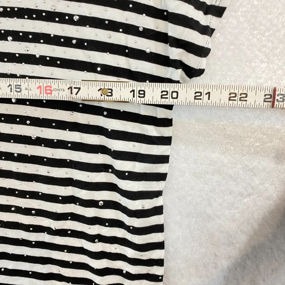 Design History Black White Stripe Top Woman Medium Rhinestones Viscose Knit - Picture 5 of 10